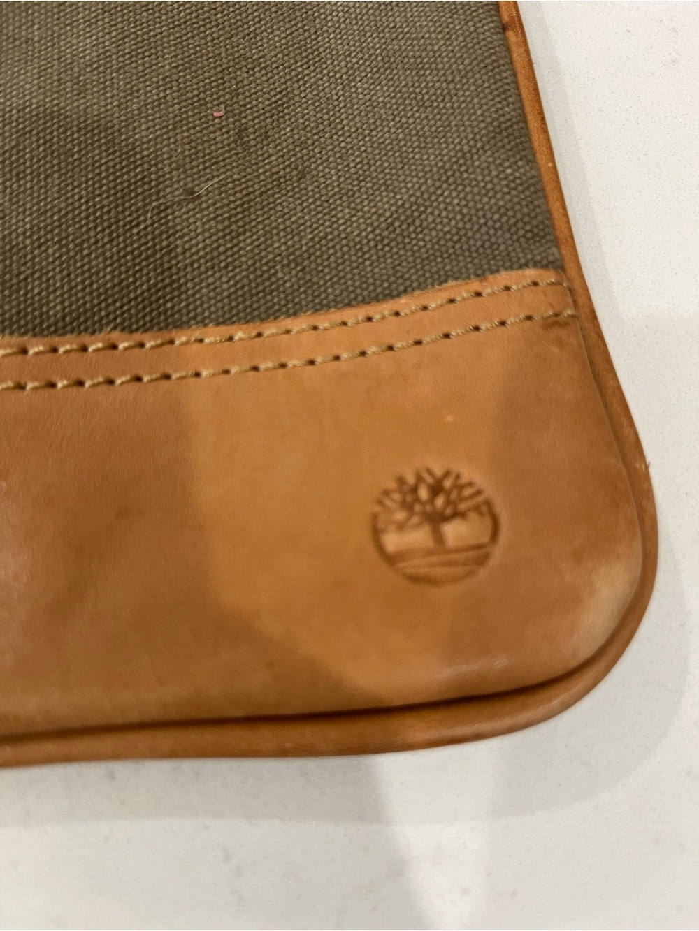Timberland Tan Leather & Olive-Gray Canvas Laptop Sleeve